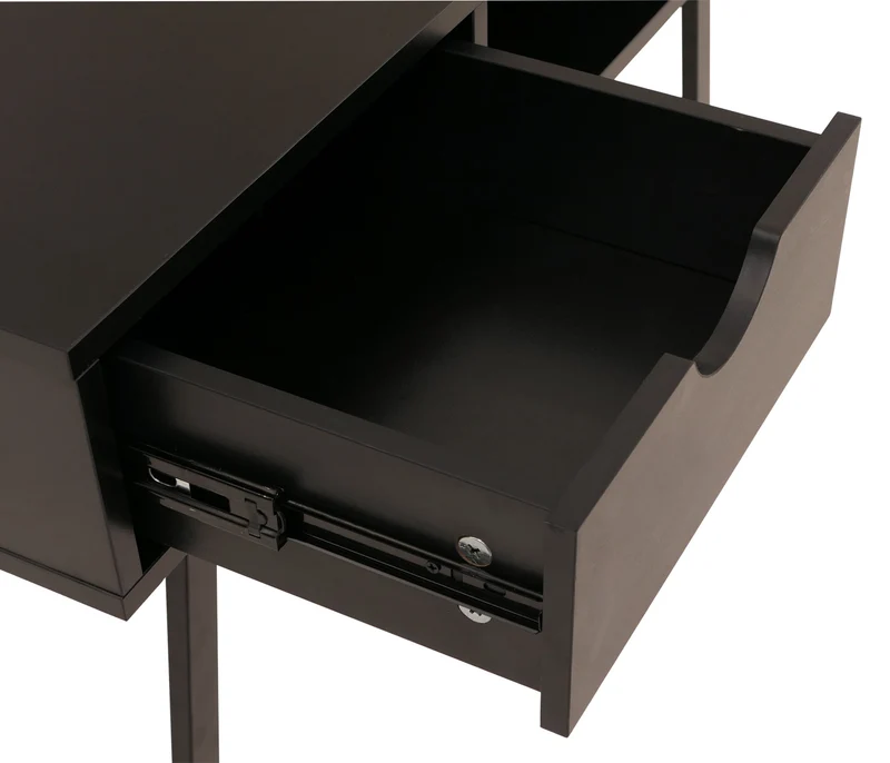 Table console fonctionnelle bureau salon 100 x 40 x 80 cm avec 2 tiroirs rangement moderne en bois noir 04_0010866