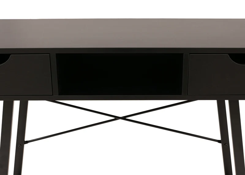 Table console fonctionnelle bureau salon 100 x 40 x 80 cm avec 2 tiroirs rangement moderne en bois noir 04_0010866