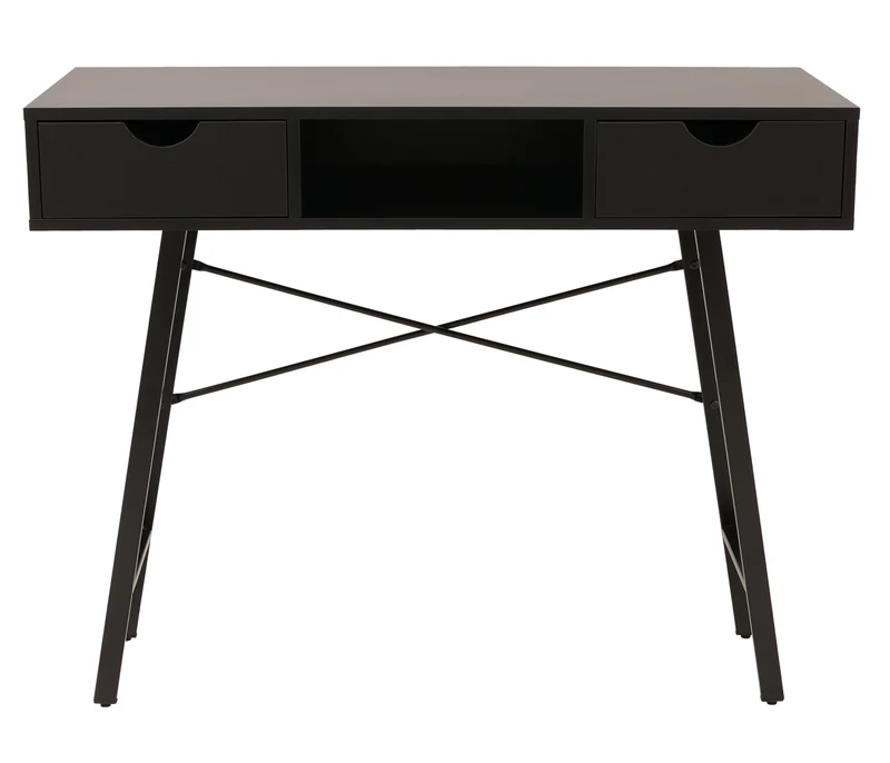 Table console fonctionnelle bureau salon 100 x 40 x 80 cm avec 2 tiroirs rangement moderne en bois noir 04_0010866