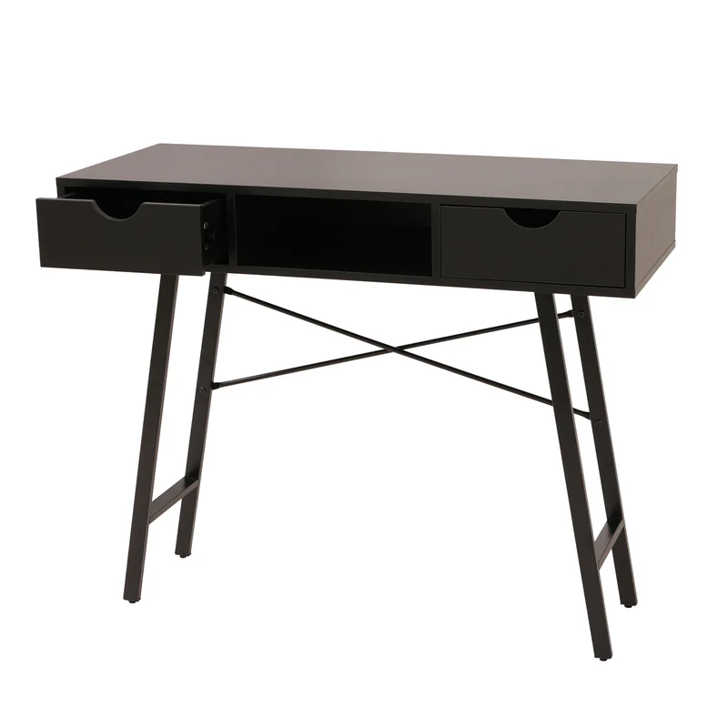 Table console fonctionnelle bureau salon 100 x 40 x 80 cm avec 2 tiroirs rangement moderne en bois noir 04_0010866