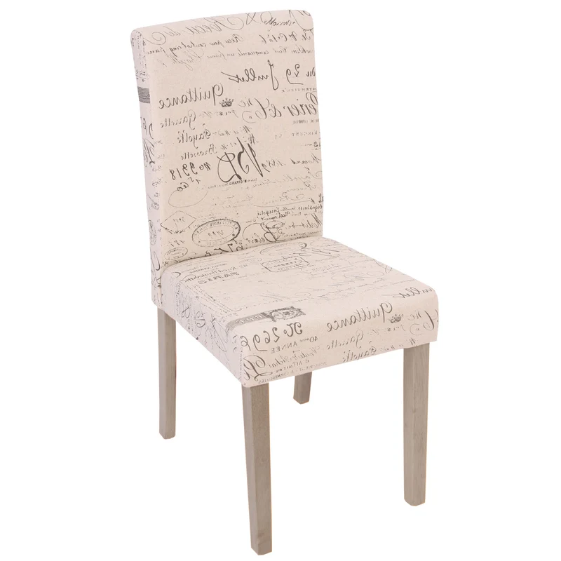 Lot de 4 chaises de salle à manger cuisine en tissu crème motif lettrage des pieds en bois clair 04_0000598