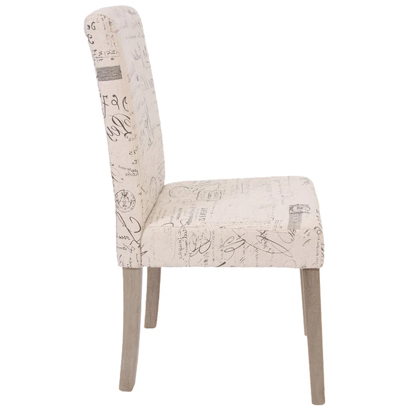 Lot de 4 chaises de salle à manger cuisine en tissu crème motif lettrage des pieds en bois clair 04_0000598