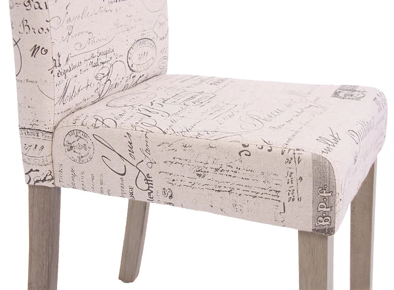 Lot de 4 chaises de salle à manger cuisine en tissu crème motif lettrage des pieds en bois clair 04_0000598