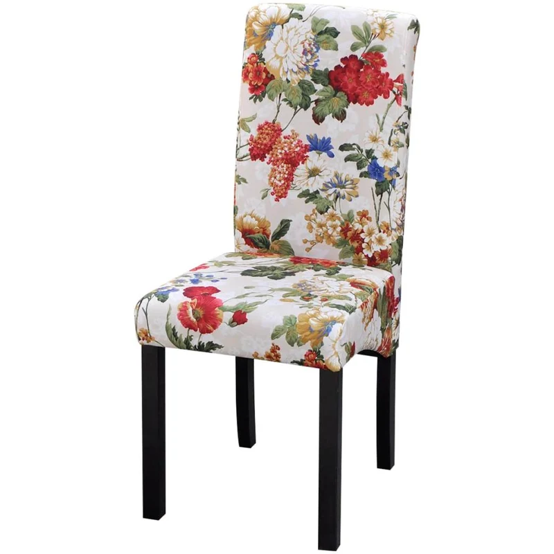 Lot de 4 chaises de salle à manger cuisine style rustique motif fleurs en tissu multicolore CDS021771
