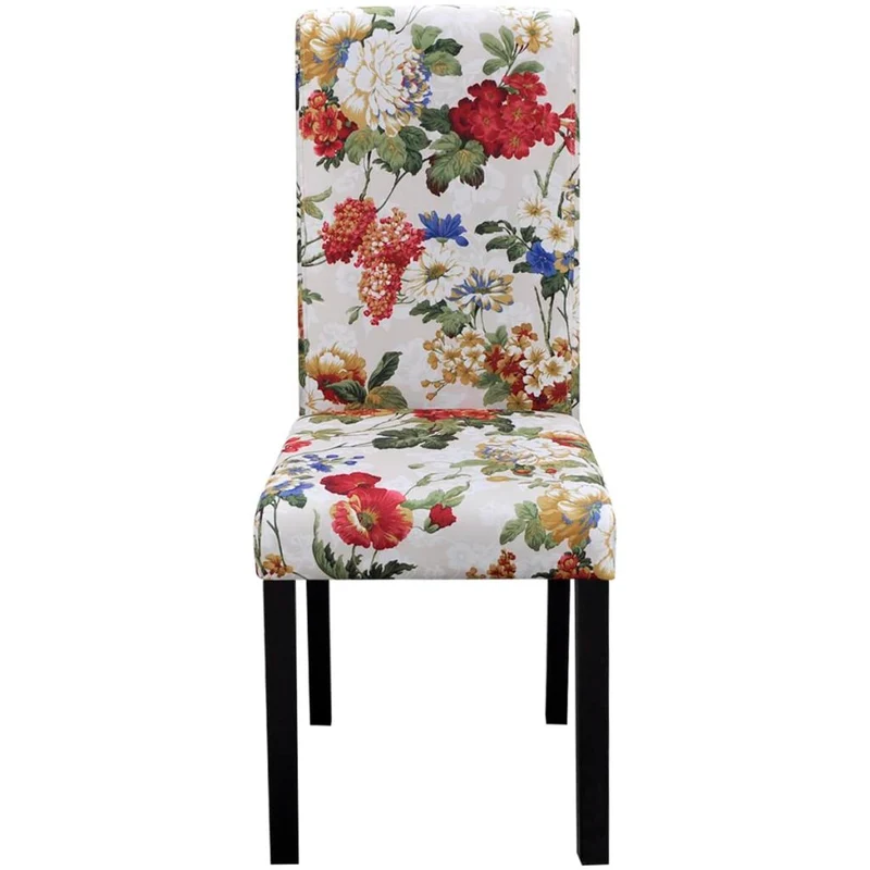 Lot de 4 chaises de salle à manger cuisine style rustique motif fleurs en tissu multicolore CDS021771