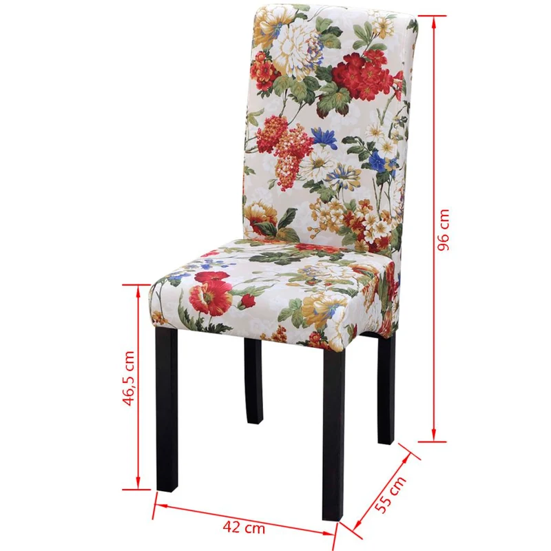 Lot de 4 chaises de salle à manger cuisine style rustique motif fleurs en tissu multicolore CDS021771