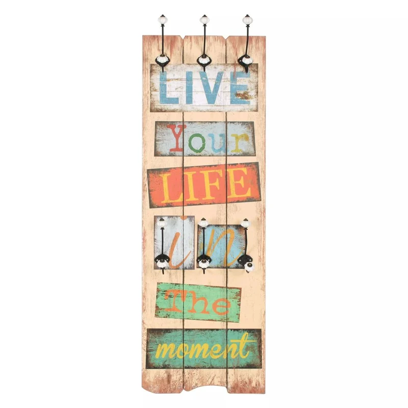 Porte-manteau mural avec 6 crochets meuble d'entrée 120 x 40 cm LIVE LIFE DEC024194