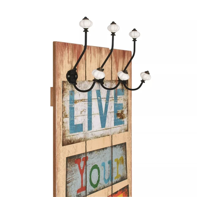 Porte-manteau mural avec 6 crochets meuble d'entrée 120 x 40 cm LIVE LIFE DEC024194