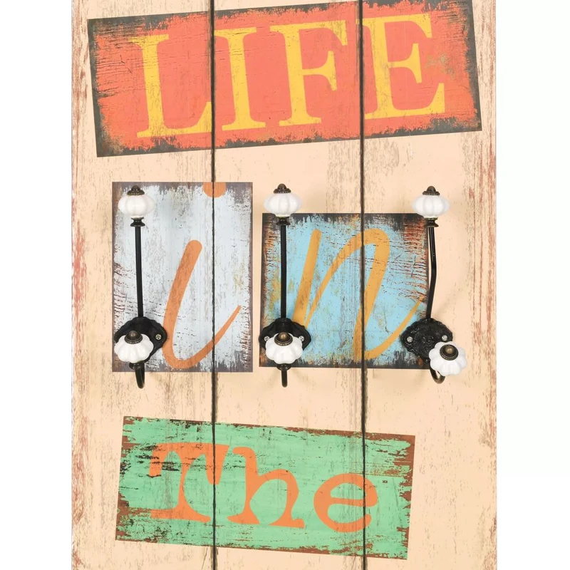 Porte-manteau mural avec 6 crochets meuble d'entrée 120 x 40 cm LIVE LIFE DEC024194