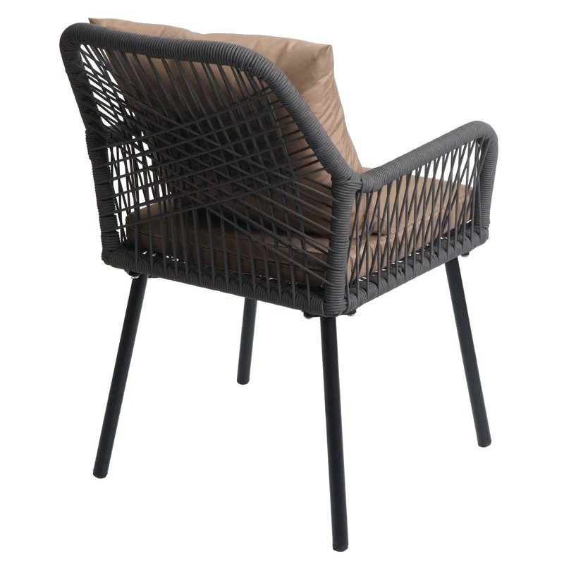 Lot de 2 chaises de jardin aluminium et corde tressée coussins inclus anthracite taupe 04_0009698