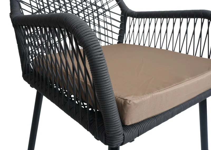 Lot de 2 chaises de jardin aluminium et corde tressée coussins inclus anthracite taupe 04_0009698