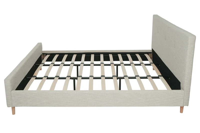 Lit double capitonné avec boutons décoratifs 180x200 cm sommier inclus bois massif et tissu crème/beige 04_0010471
