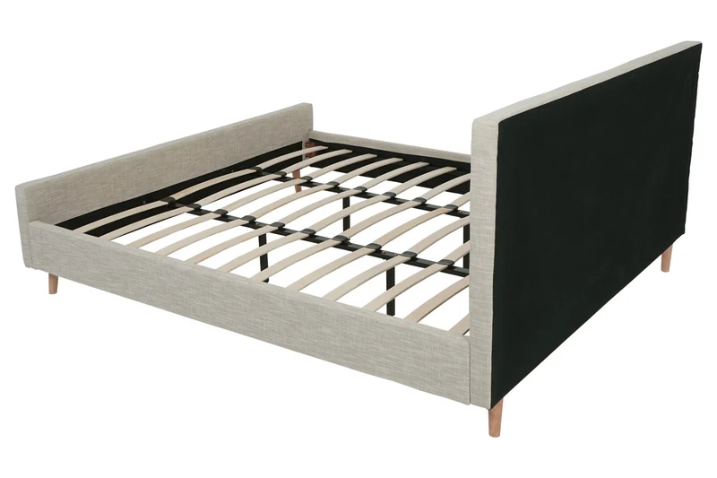 Lit double capitonné avec boutons décoratifs 180x200 cm sommier inclus bois massif et tissu crème/beige 04_0010471