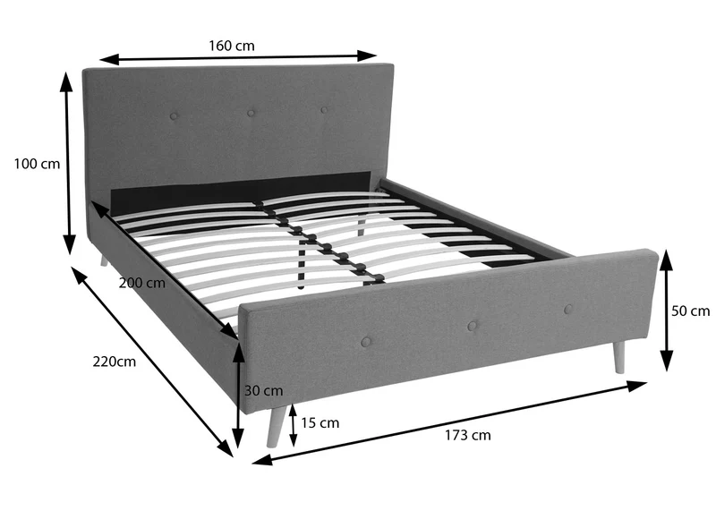 Lit double capitonné avec boutons décoratifs 160x200 cm sommier inclus bois massif tissu crème beige 04_0010472