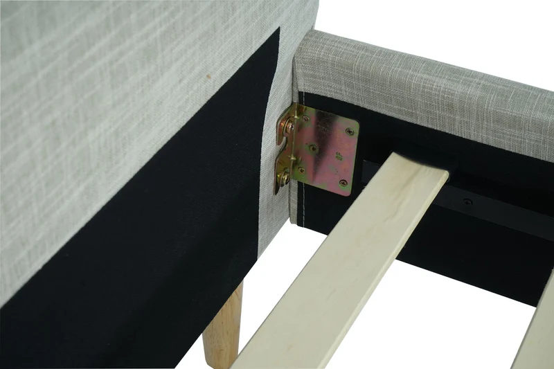Lit double capitonné avec boutons décoratifs 160x200 cm sommier inclus bois massif tissu crème beige 04_0010472