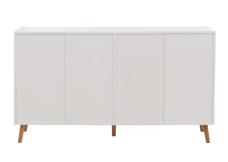 Buffet design motif chevron 4 compartiments 88 x 150 x 40 cm MDF avec revêtement mélaminé blanc 04_0009785