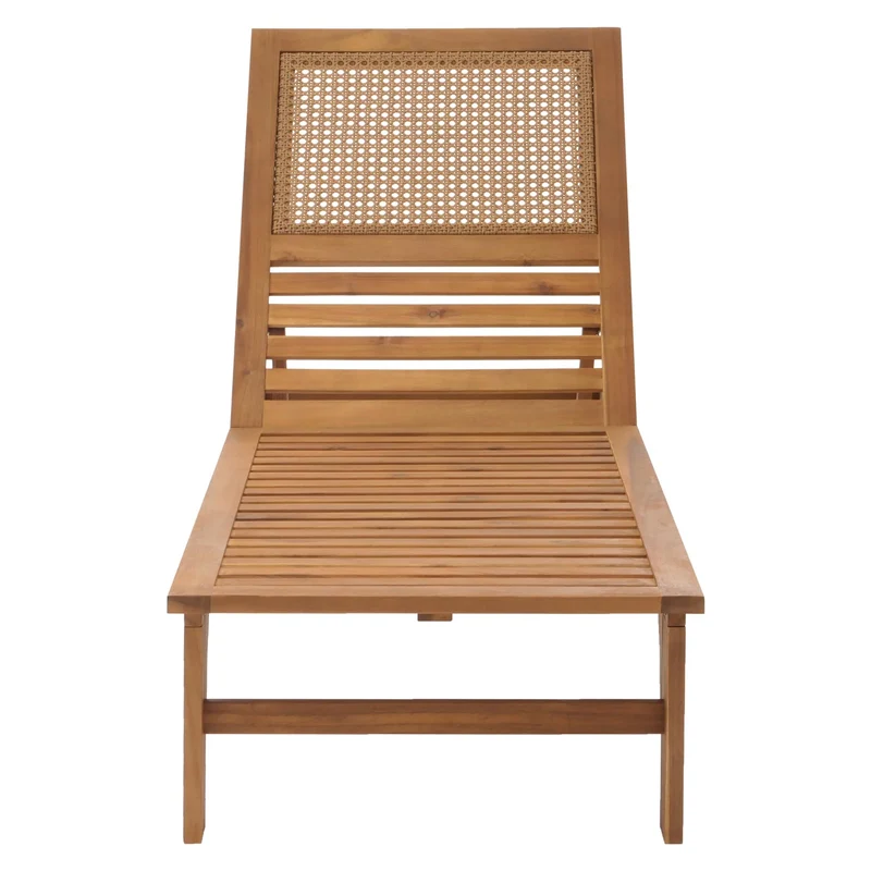 Bain de soleil chaise longue dossier réglable 4 positions avec roues en bois massif acacia huilé et poly-rotin décoratif 04_0010070
