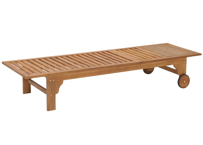 Bain de soleil chaise longue dossier réglable 4 positions avec roues en bois massif acacia huilé et poly-rotin décoratif 04_0010070