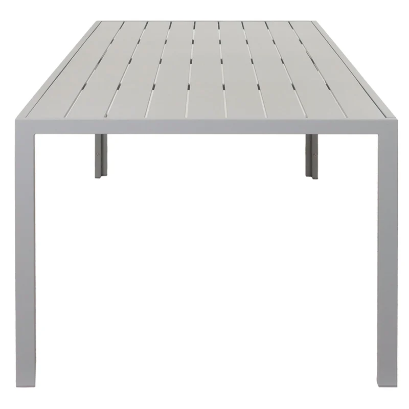 Salon de jardin avec table 180x80 cm + 6 chaises en aluminium et corde tressée gris coussins taupe 04_0010087