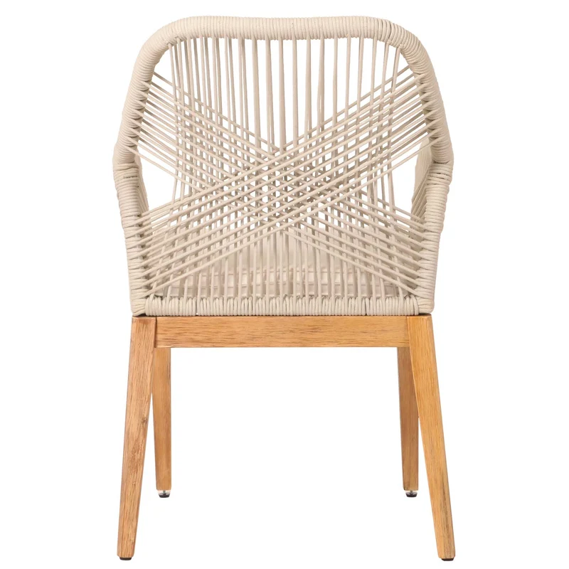 Chaise de jardin moderne résistant aux intempériese en bois d’acacia dossier arrondi en corde tressée crème coussin crème 04_0010101