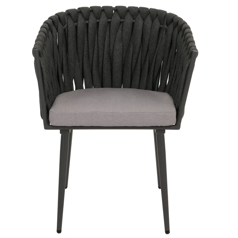 Lot de 6 chaises de salle à manger en aluminium corde tressée anthracite et coussins gris clair 04_0009745