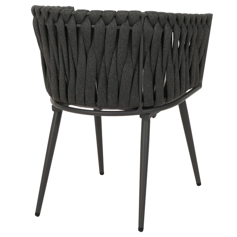 Lot de 6 chaises de salle à manger en aluminium corde tressée anthracite et coussins gris clair 04_0009745