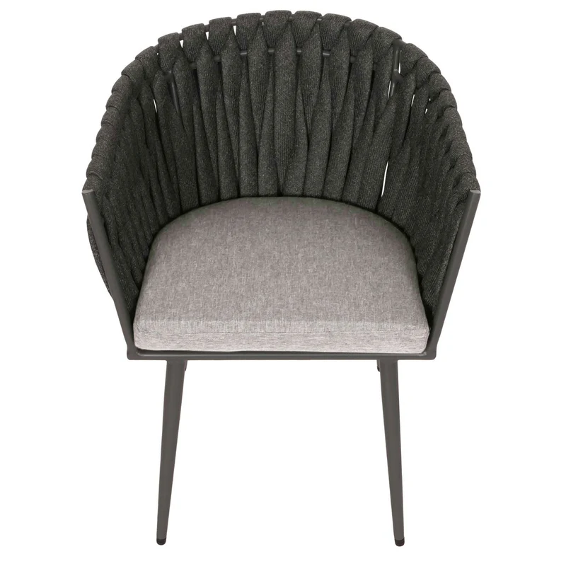 Lot de 6 chaises de salle à manger en aluminium corde tressée anthracite et coussins gris clair 04_0009745