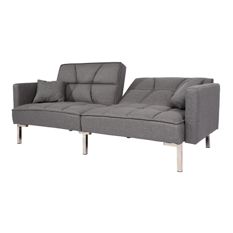 Canapé-lit dossier réglable 3 positions couchage 2 coussins inclus 170x104 cm en tissu gris 04_0010414