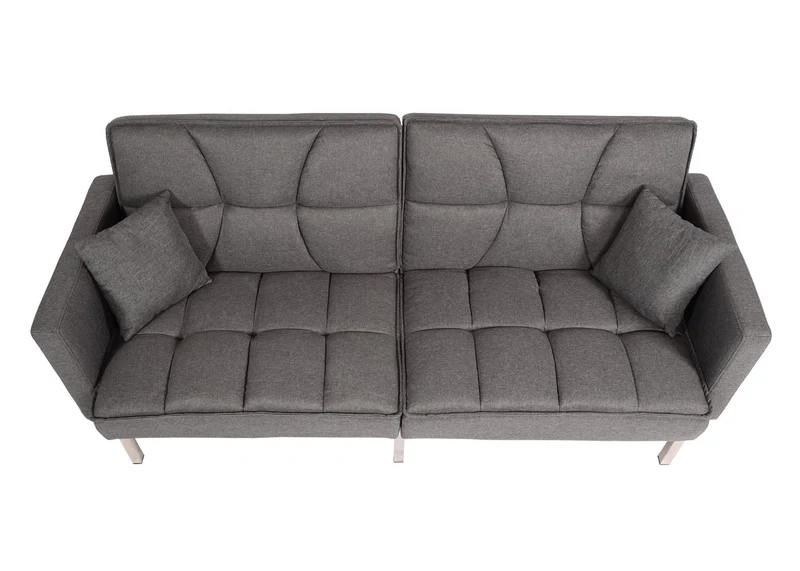 Canapé-lit dossier réglable 3 positions couchage 2 coussins inclus 170x104 cm en tissu gris 04_0010414