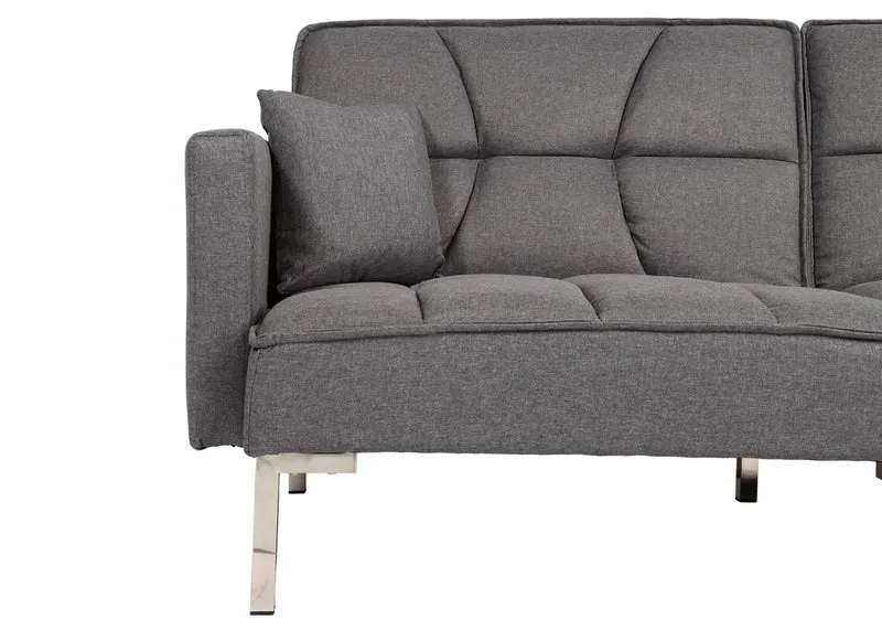 Canapé-lit dossier réglable 3 positions couchage 2 coussins inclus 170x104 cm en tissu gris 04_0010414