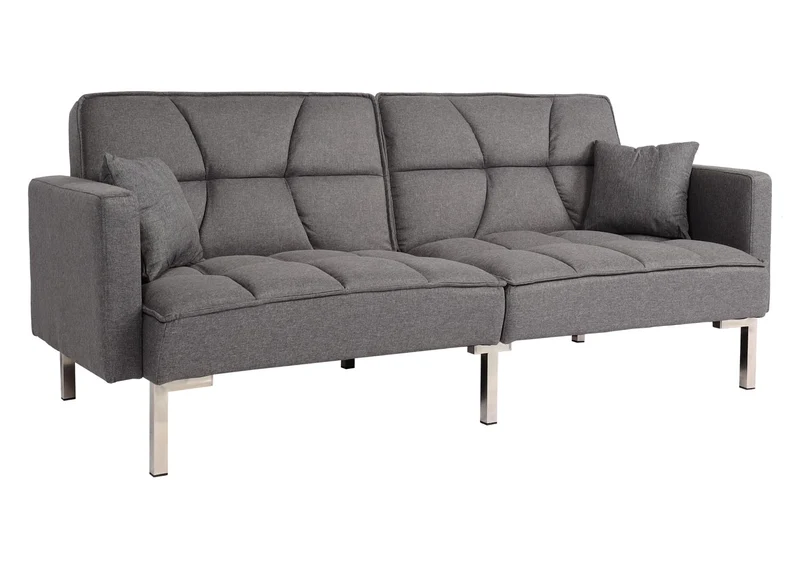 Canapé-lit dossier réglable 3 positions couchage 2 coussins inclus 170x104 cm en tissu gris 04_0010414
