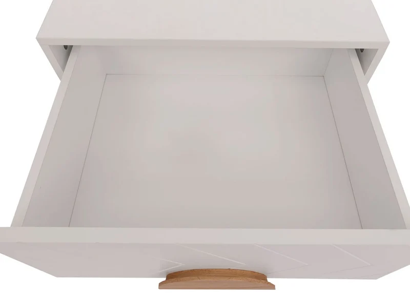 Table de chevet motif chevrons avec 2 tiroirs 55x48x40 cm en MDF blanc 04_0009790