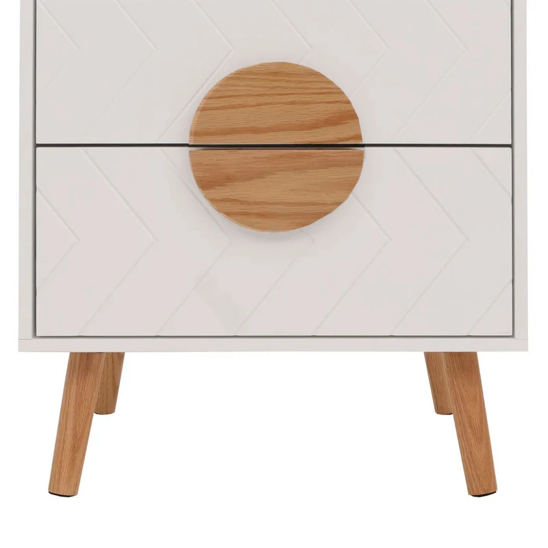 Table de chevet motif chevrons avec 2 tiroirs 55x48x40 cm en MDF blanc 04_0009790