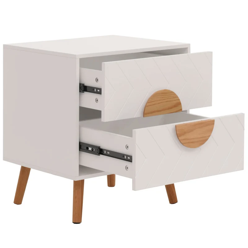 Table de chevet motif chevrons avec 2 tiroirs 55x48x40 cm en MDF blanc 04_0009790