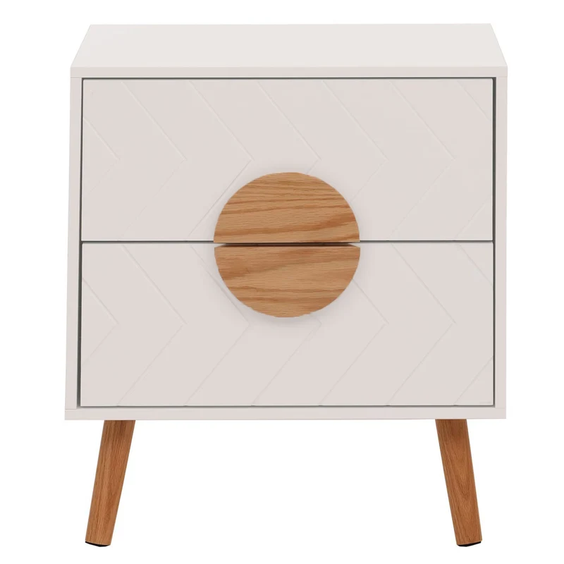 Table de chevet motif chevrons avec 2 tiroirs 55x48x40 cm en MDF blanc 04_0009790
