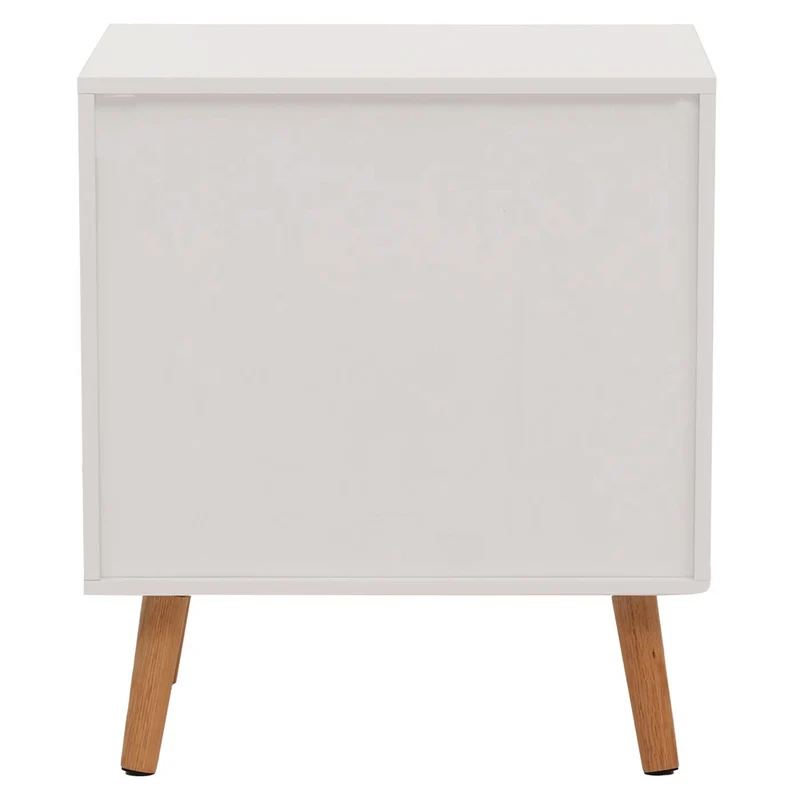 Table de chevet motif chevrons avec 2 tiroirs 55x48x40 cm en MDF blanc 04_0009790