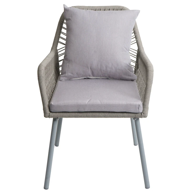 Lot de 2 chaises de jardin design moderne terrasse balcon jardin en aluminium gris et corde tressée coussins gris clair 04_0009687