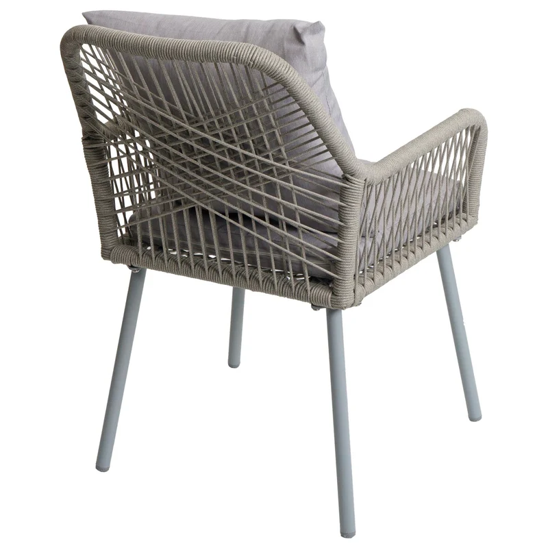 Lot de 2 chaises de jardin design moderne terrasse balcon jardin en aluminium gris et corde tressée coussins gris clair 04_0009687