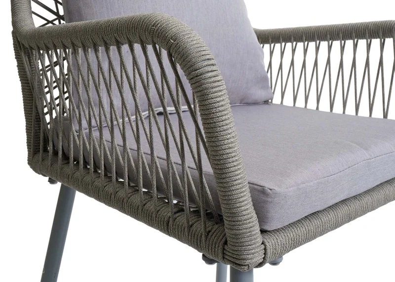 Lot de 2 chaises de jardin design moderne terrasse balcon jardin en aluminium gris et corde tressée coussins gris clair 04_0009687