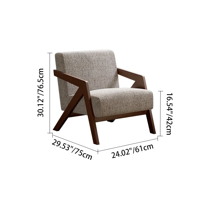 Traditional Vintage Rectangular Rubberwood Sherpa Fabric Jacquard Sponge Cotton and Linen Single Person Accent Chair Backrest Armrest For Living Room