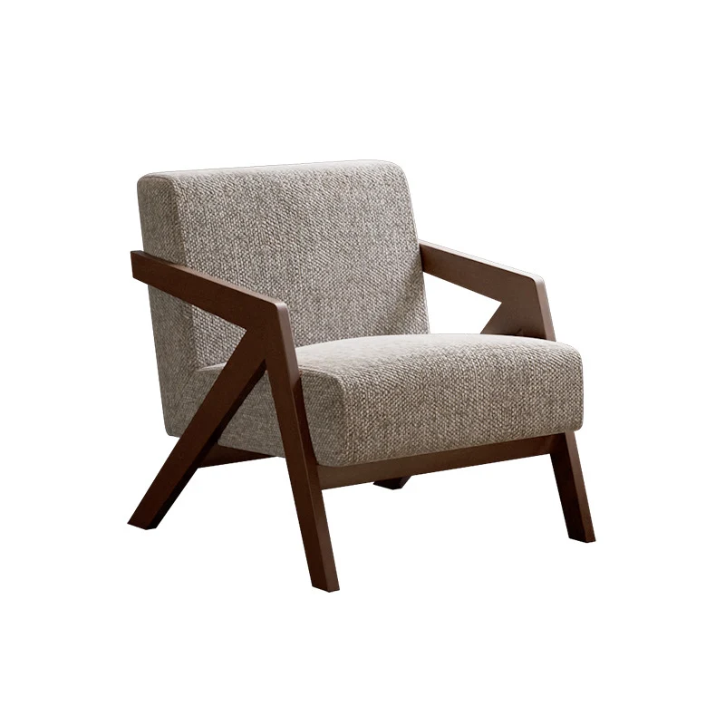Traditional Vintage Rectangular Rubberwood Sherpa Fabric Jacquard Sponge Cotton and Linen Single Person Accent Chair Backrest Armrest For Living Room