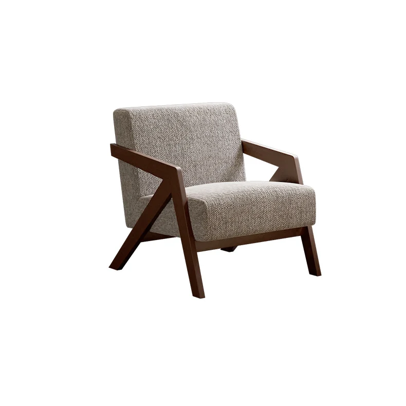 Traditional Vintage Rectangular Rubberwood Sherpa Fabric Jacquard Sponge Cotton and Linen Single Person Accent Chair Backrest Armrest For Living Room
