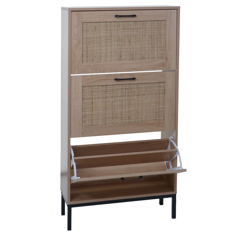 Armoire à chaussures à trois compartiments pratique rangement organisé 126 x 63 x 24 cm en MDF blanc 04_0009743