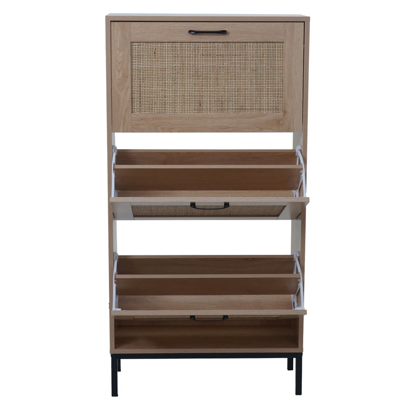 Armoire à chaussures à trois compartiments pratique rangement organisé 126 x 63 x 24 cm en MDF blanc 04_0009743