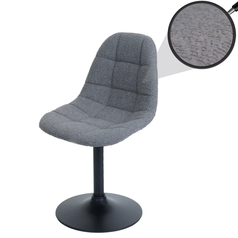 Chaise de salle à manger pivotante 360° design contemporain en tissu bouclé gris pied acier noir mat 04_0009878
