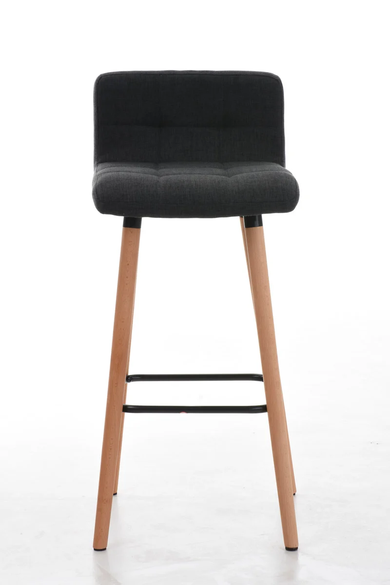 Tabouret de bar en tissu gris foncé coutures décoratives pieds en bois avec repose-pieds 10_0000048