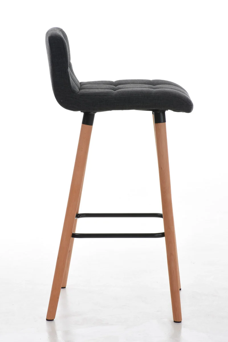 Tabouret de bar en tissu gris foncé coutures décoratives pieds en bois avec repose-pieds 10_0000048
