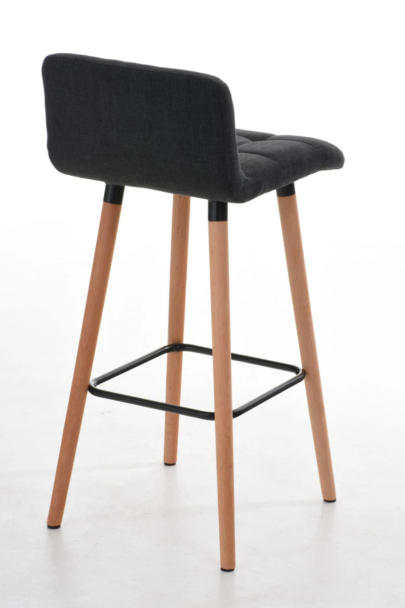 Tabouret de bar en tissu gris foncé coutures décoratives pieds en bois avec repose-pieds 10_0000048