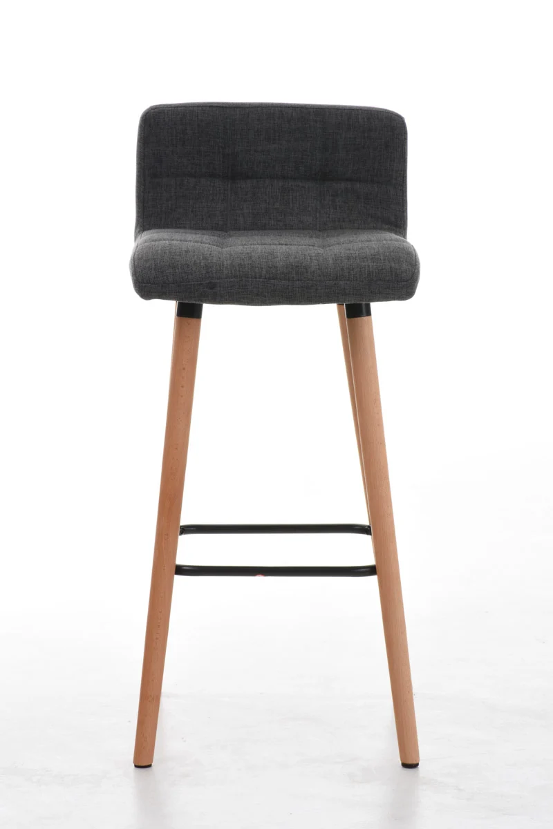 Tabouret de bar en tissu gris clair coutures décoratives pieds en bois avec repose-pieds 10_0000047