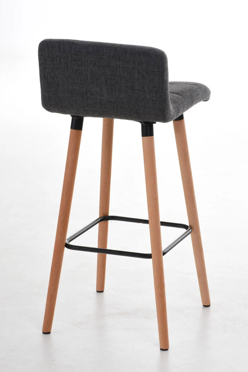 Tabouret de bar en tissu gris clair coutures décoratives pieds en bois avec repose-pieds 10_0000047